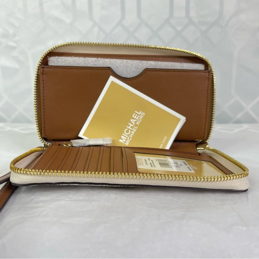 Michael Kors Jet Set Travel Vanilla MK Signature Large Flat MF Phone Case Wallet